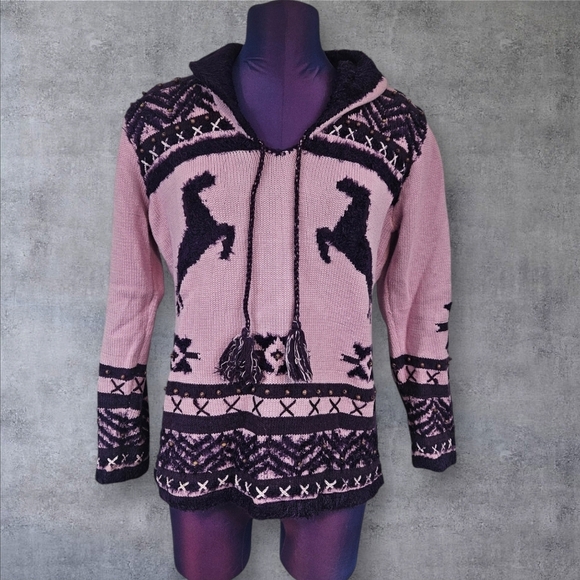 Storybook Knits Purple Wild Horses Equestrian Shawl Collar Sweater Size Small J8 - Picture 1 of 8
